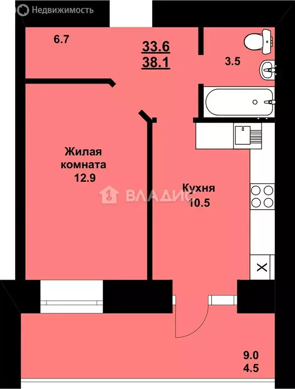 1-комнатная квартира: село Чигири, улица Василенко, 5/3 (38.6 м) - Фото 1