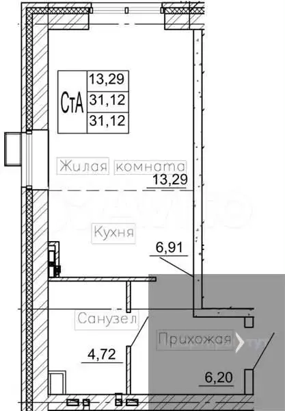 Квартира-студия, 31,1м, 5/10эт. - Фото 0