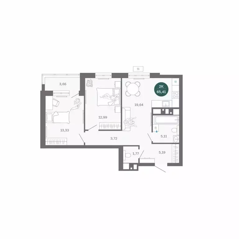 2-комнатная квартира: Тюмень, Одесская улица, 7к1 (65.43 м) - Фото 1