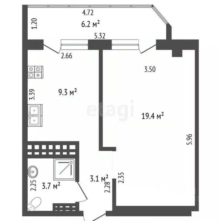 1-к кв. Ростовская область, Ростов-на-Дону Извилистая ул., 11/1 (35.5 ... - Фото 1