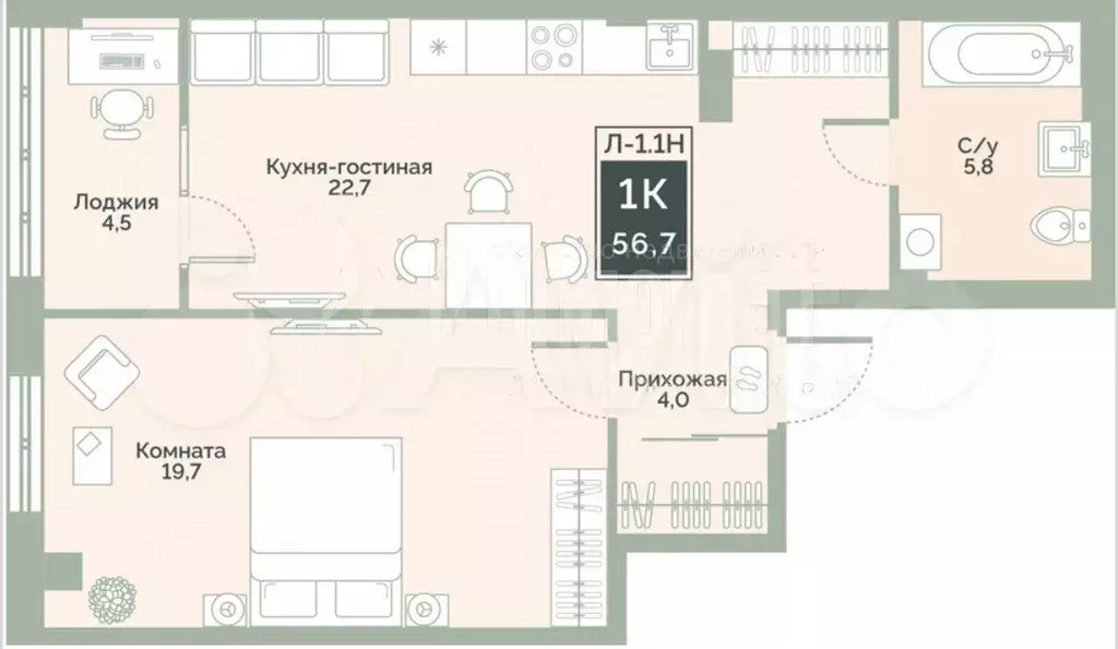 2-к. квартира, 57 м, 12/17 эт. - Фото 0