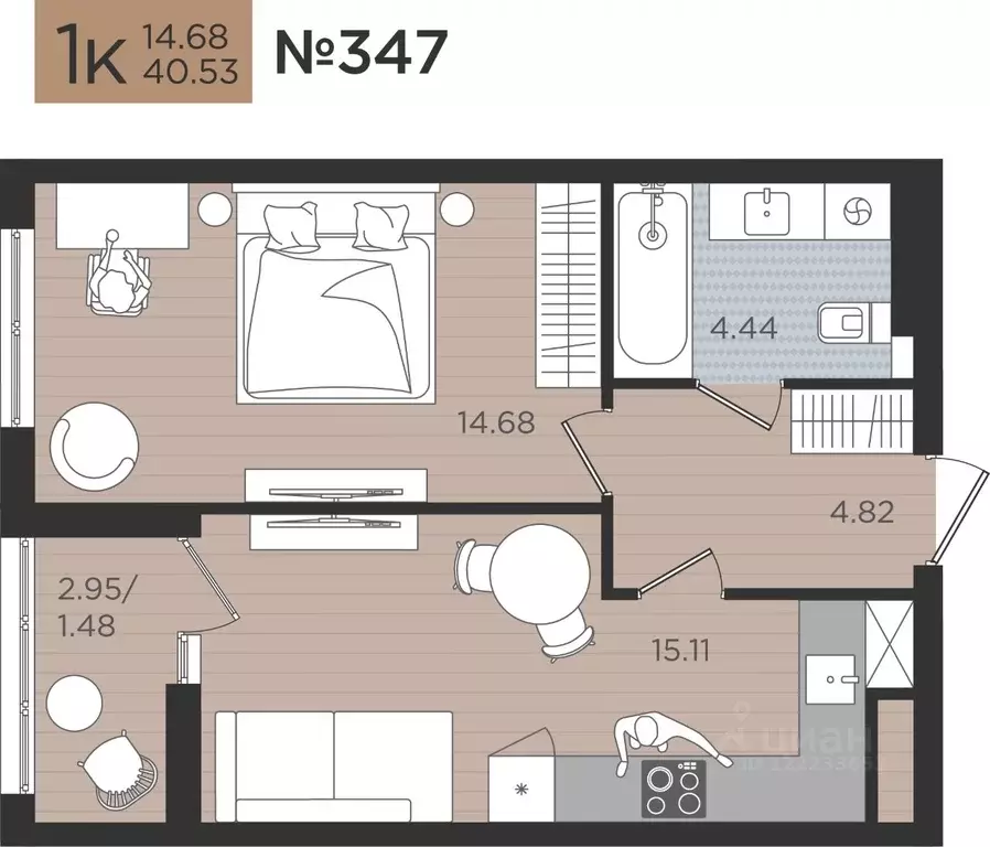 1-к кв. Калининградская область, Калининград Мой Город жилой комплекс ... - Фото 1