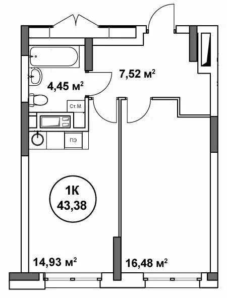 1-комнатная квартира: Нижний Новгород, Нижегородский район (43.38 м) - Фото 1