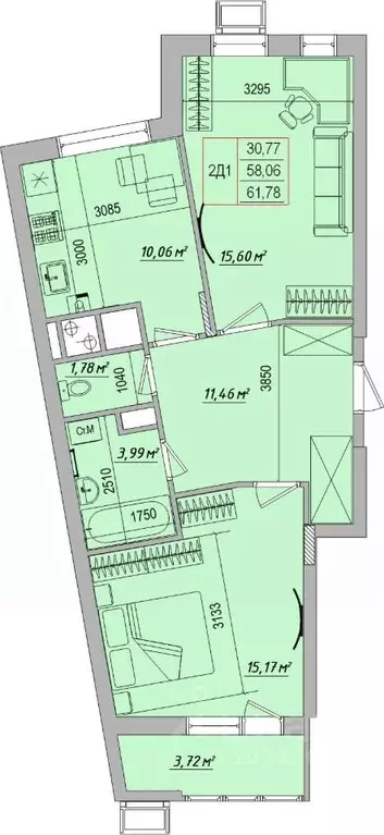 2-к кв. Белгородская область, Белгород ул. Игоря Чернухина (61.78 м) - Фото 0