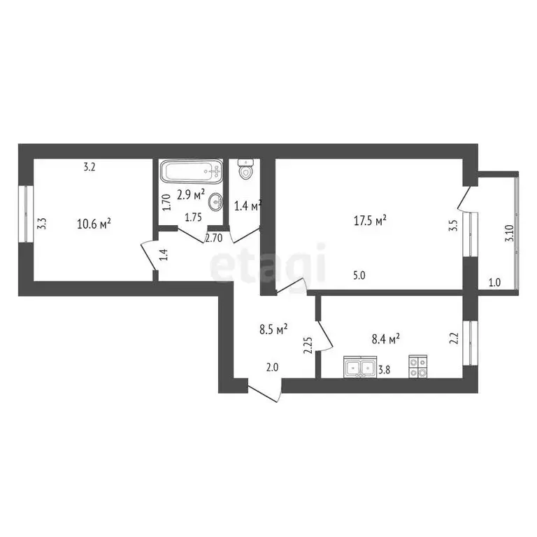 2-комнатная квартира: Богандинский, Профсоюзная улица, 17 (49.3 м) - Фото 1