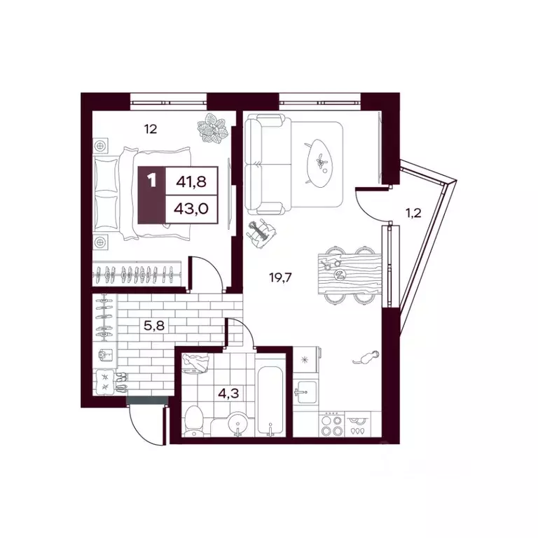 1-к кв. Тюменская область, Тюменский муниципальный округ, д. Дударева ... - Фото 1