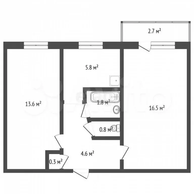 2-к. квартира, 43,6 м, 3/5 эт. - Фото 0