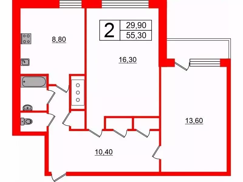 2-к кв. Санкт-Петербург просп. Маршала Жукова, 45 (55.3 м) - Фото 1