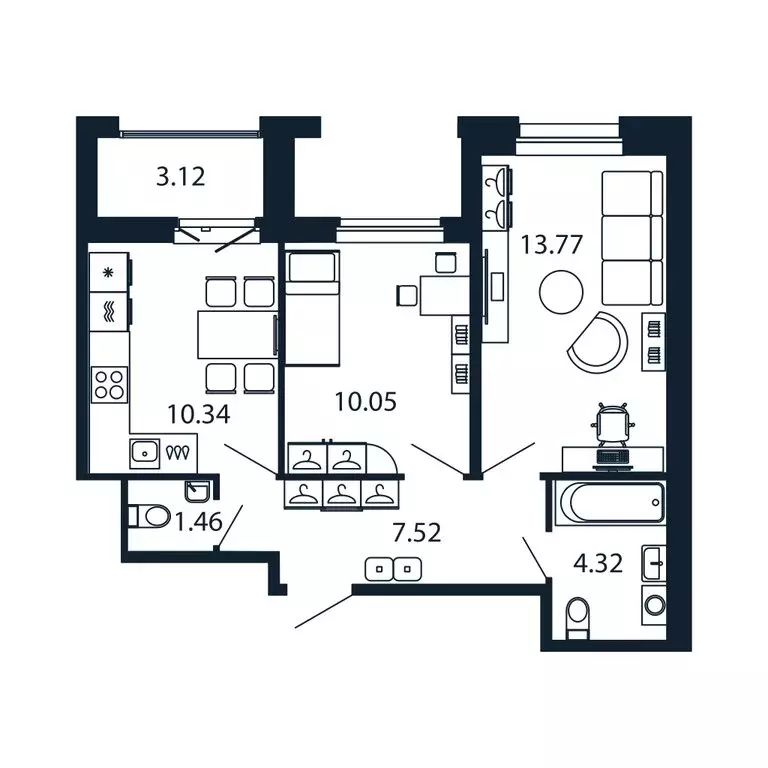 2-комнатная квартира: Новоселье, Центральная улица, 30к2 (46.6 м) - Фото 1