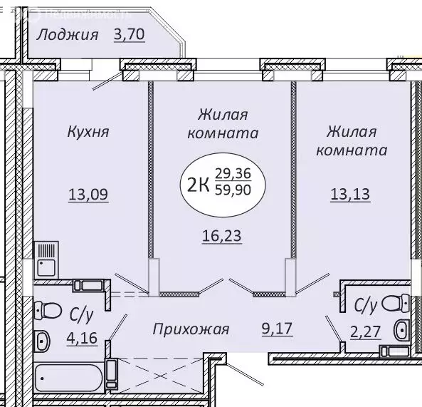 2-комнатная квартира: Новосибирск, 2-я Воинская улица, 53 (59.9 м) - Фото 0