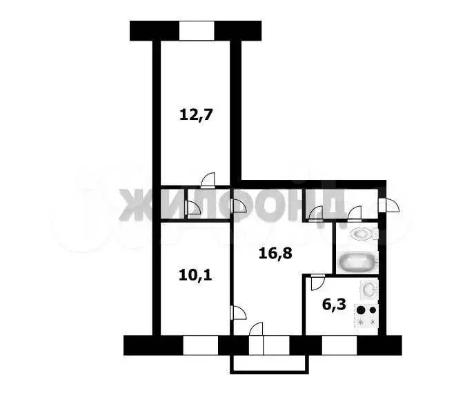 3-к. квартира, 55,1 м, 2/4 эт. - Фото 0