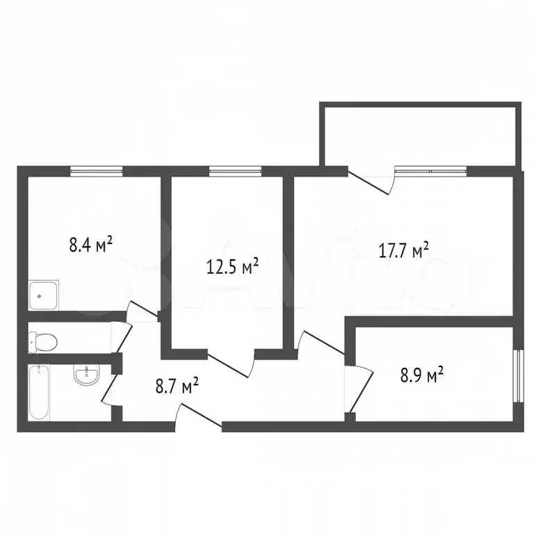 3-к. квартира, 59,9 м, 2/6 эт. - Фото 0