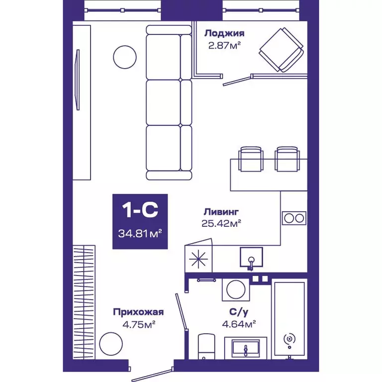 Продаётся квартира-студия, 34.81 м - Фото 1