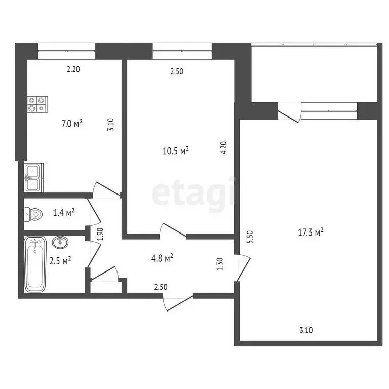 2-комнатная квартира: Выкса, улица Пушкина, 33 (44 м) - Фото 0
