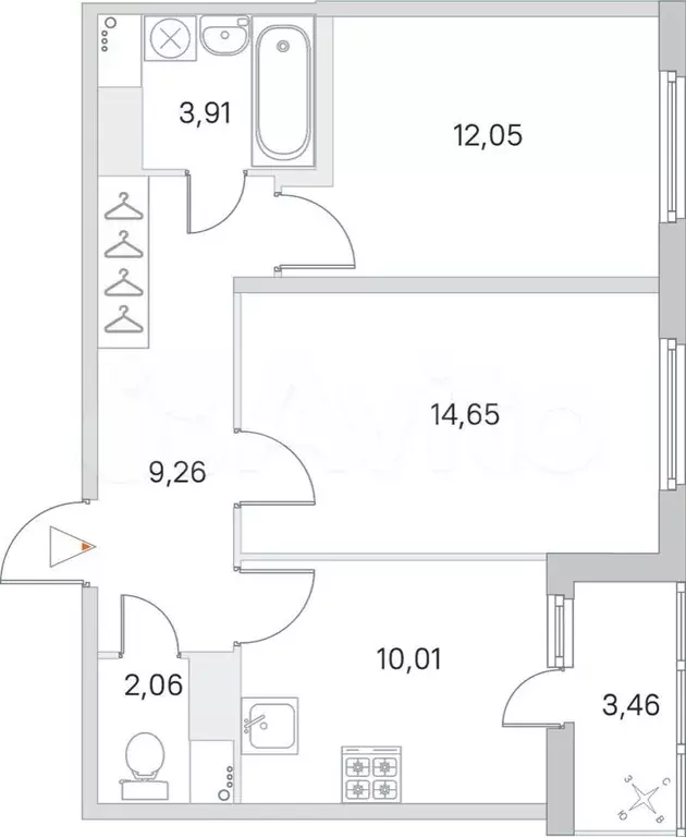 2-к. квартира, 53,7 м, 6/8 эт. - Фото 0