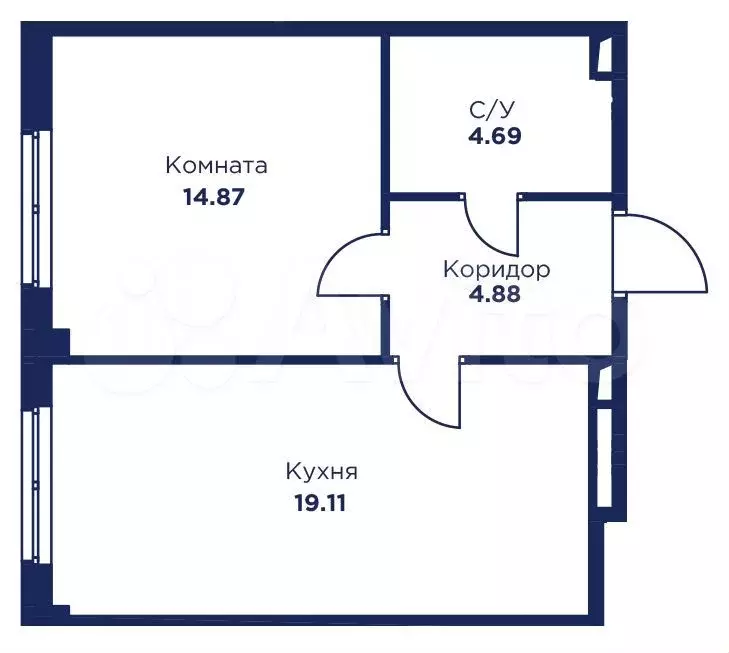 1-к. квартира, 43,6 м, 1/5 эт. - Фото 1