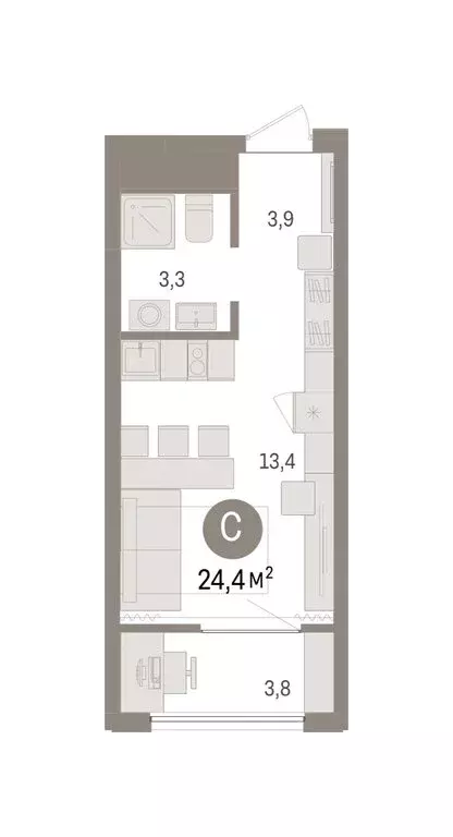 Квартира-студия: Омск, жилой комплекс Кварталы Драверта (24.41 м) - Фото 1