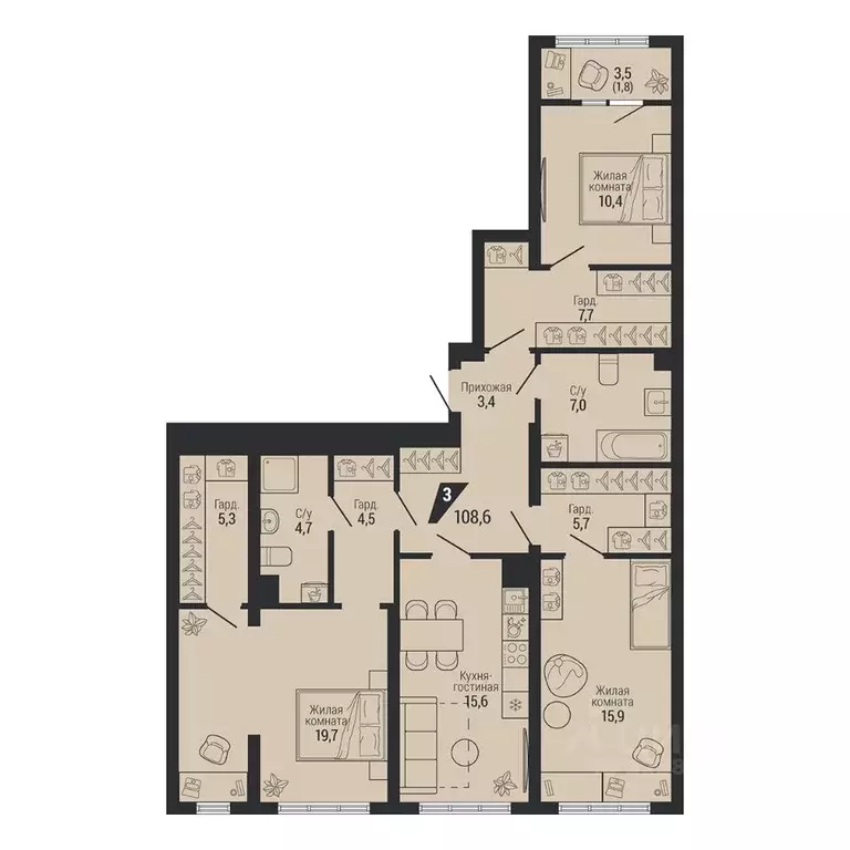 3-к кв. Свердловская область, Екатеринбург Вторчермет жилрайон,  ... - Фото 2