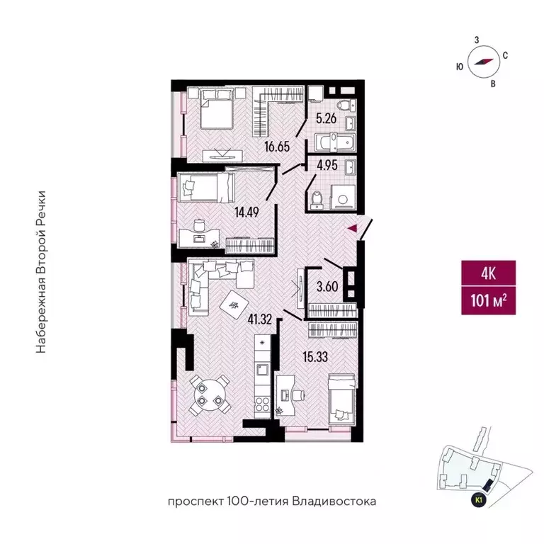 4-к кв. Приморский край, Владивосток просп. 100-летия Владивостока, ... - Фото 2