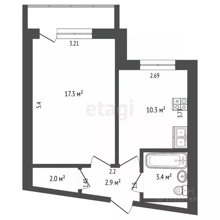 1-к кв. Калужская область, Кременки г. Жуковский муниципальный округ, ... - Фото 2