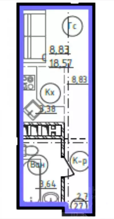 Студия Башкортостан, Уфа просп. Октября, 75 (18.8 м) - Фото 2