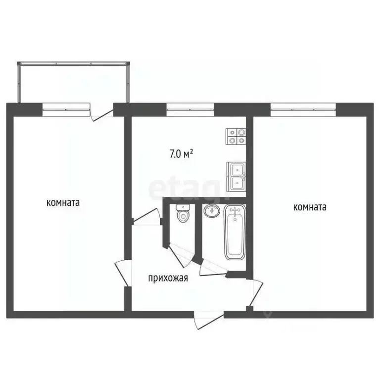 2-к кв. Коми, Усинск ул. Строителей, 3А (42.6 м) - Фото 0