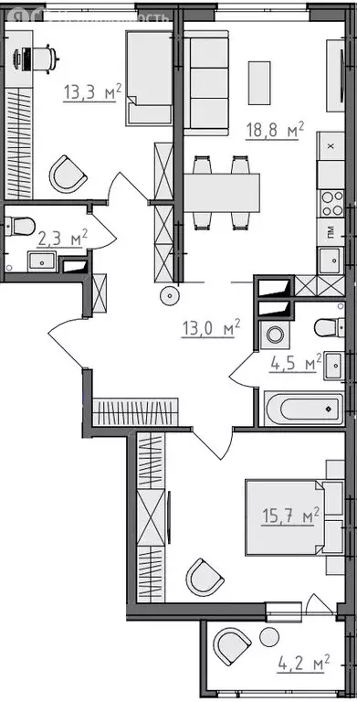 2-комнатная квартира: Владимир, микрорайон Сновицы-Веризино (69.7 м) - Фото 1
