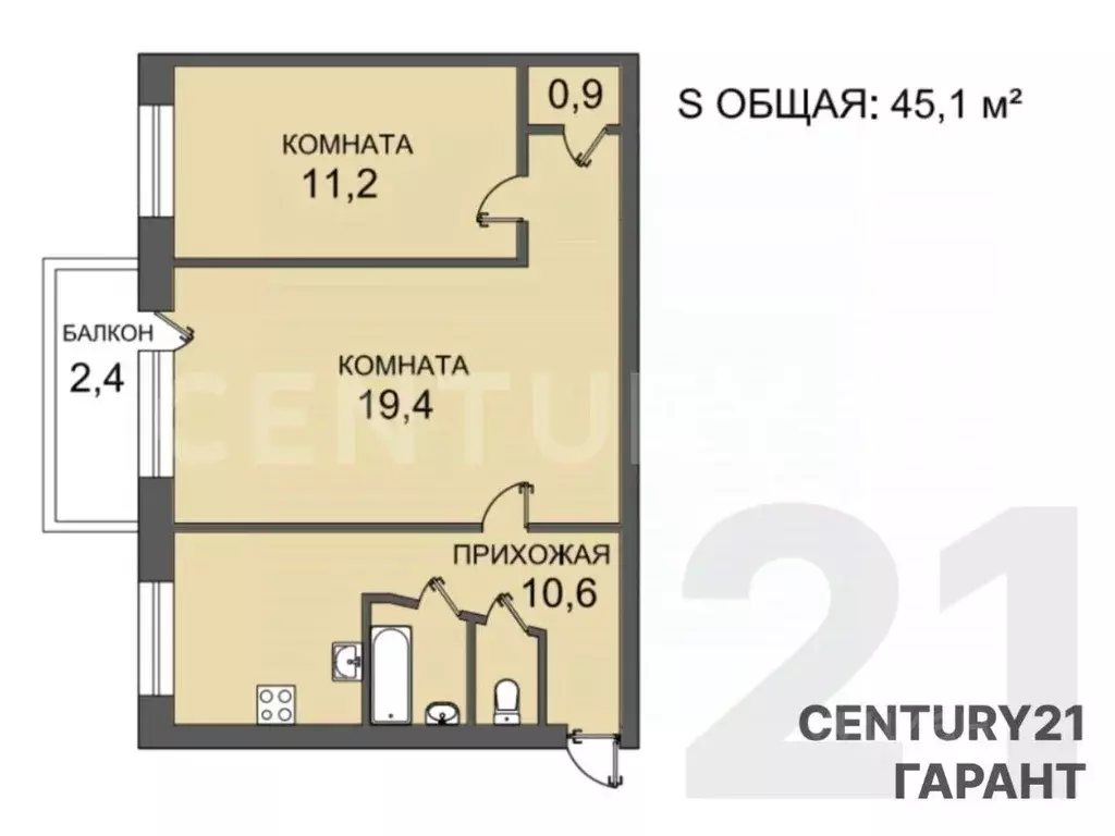 2-к кв. Санкт-Петербург ул. Солдата Корзуна, 44 (45.1 м) - Фото 2