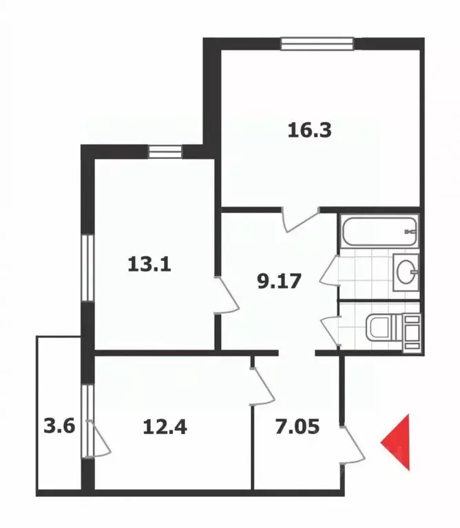 Квартира, 2 комнаты, 62.8 м - Фото 0