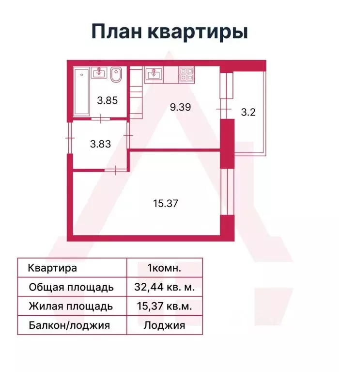 Квартира, 1 комната, 32.29 м - Фото 1