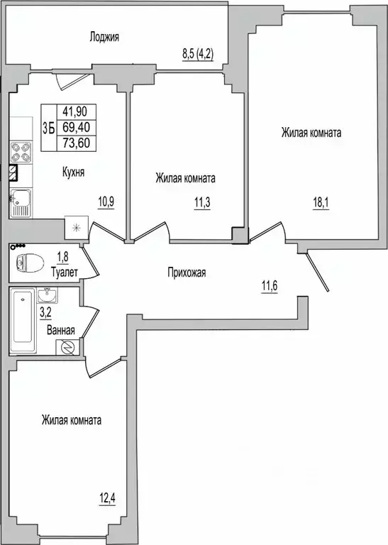 3-к кв. Псковская область, Псковский район, Завеличенская волость, д. ... - Фото 1