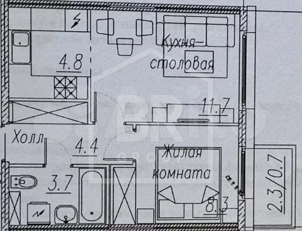 1-к. квартира, 35,2 м, 7/11 эт. - Фото 0