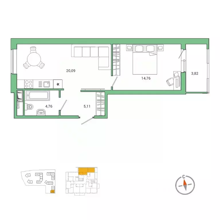 1-к кв. Ленинградская область, Всеволожский район, Заневское городское ... - Фото 1