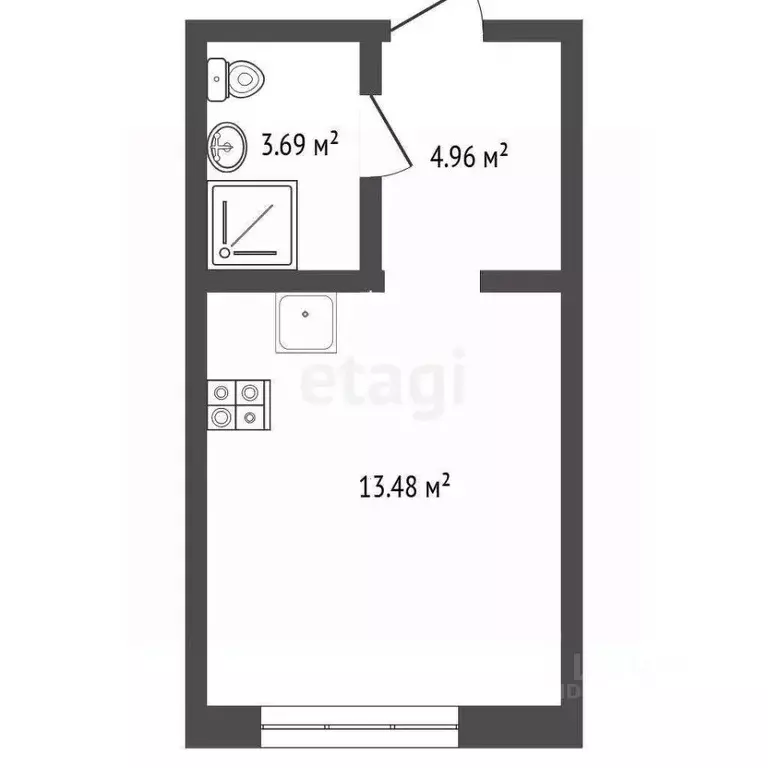 Студия Тюменская область, Тюмень ул. Краснооктябрьская, 10к2 (22.0 м) - Фото 2