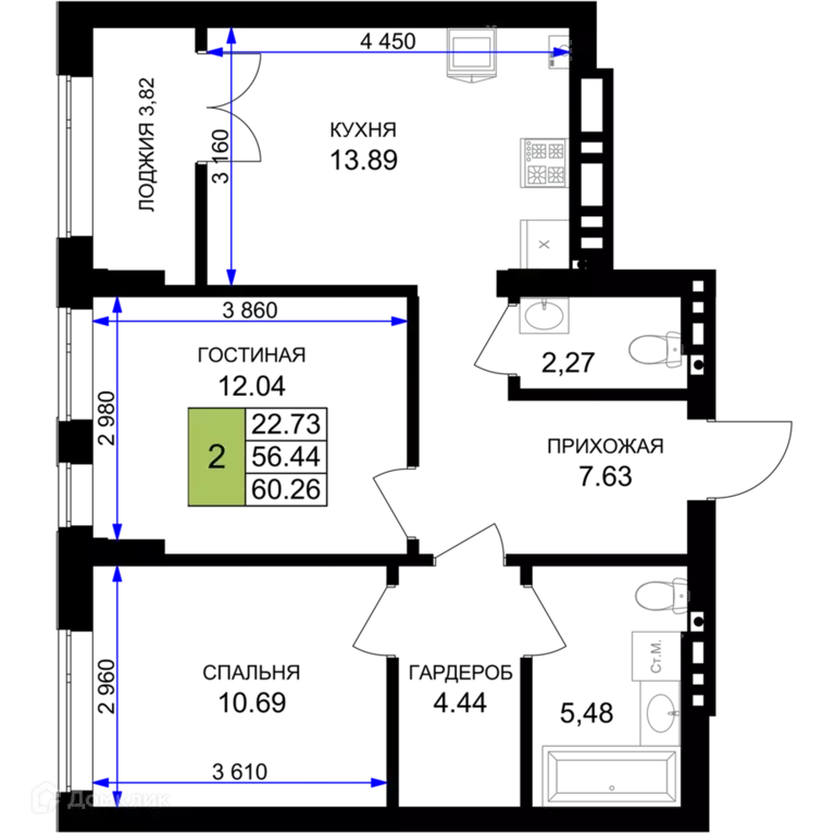 Продаётся 2-к квартира, 60.26 м - Фото 0