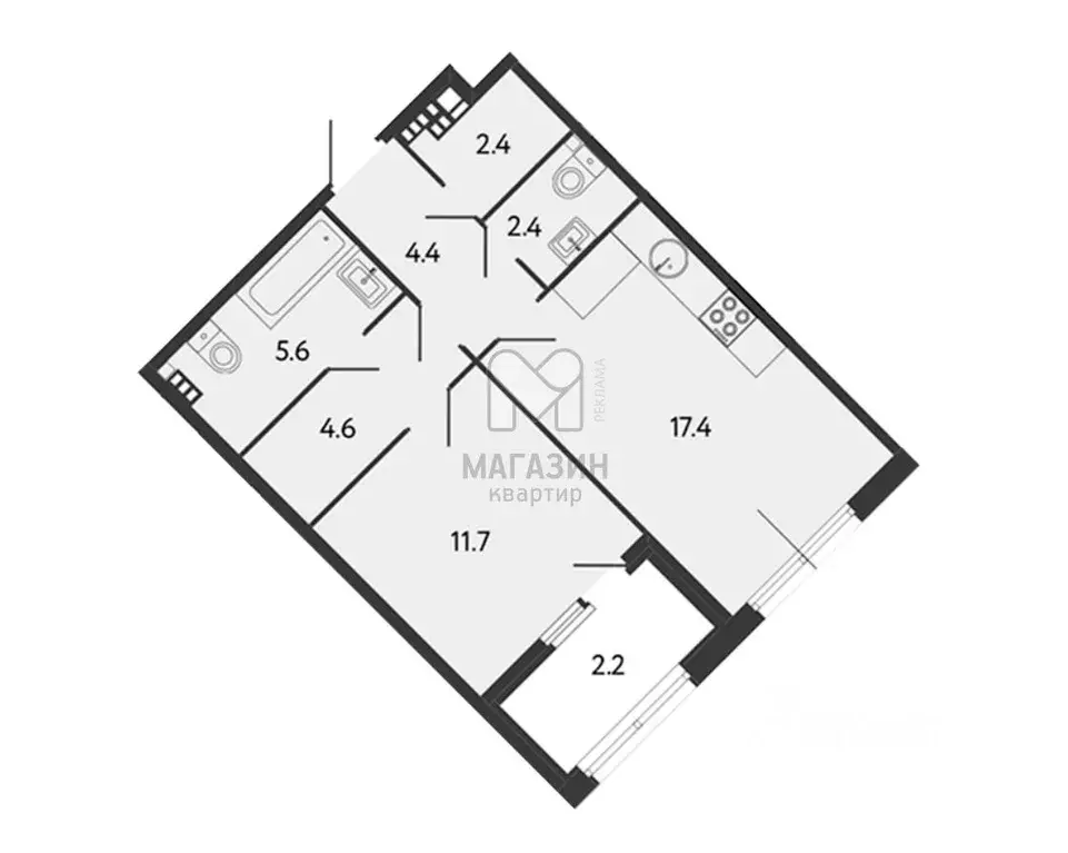 1-к кв. Санкт-Петербург Миргородская ул., 1 (47.9 м) - Фото 2