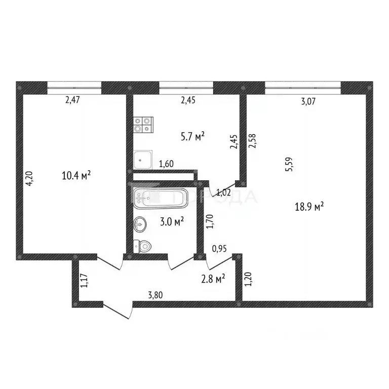 2-к кв. Алтайский край, Барнаул ул. Георгия Исакова, 163 (42.0 м) - Фото 1