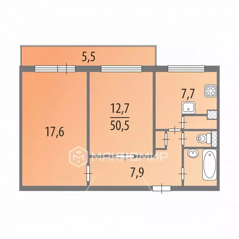 2-к кв. Санкт-Петербург ул. Композиторов, 1К1 (50.5 м) - Фото 2