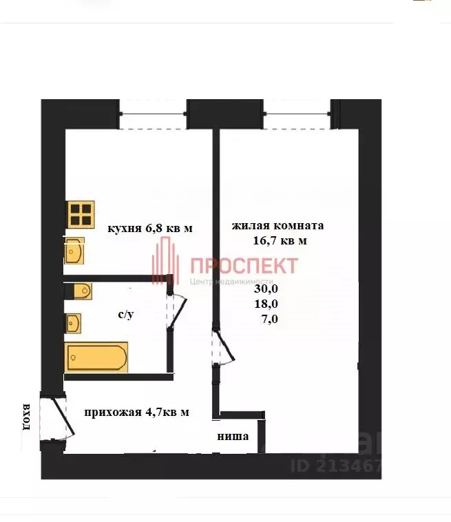 1-к кв. Пензенская область, Пенза ул. Мира, 55 (30.0 м) - Фото 2