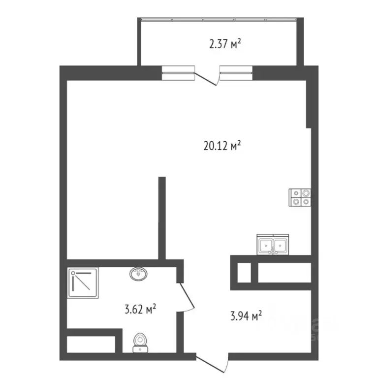 Студия Тюменская область, Тюмень ул. Краснооктябрьская, 16 (28.0 м) - Фото 2