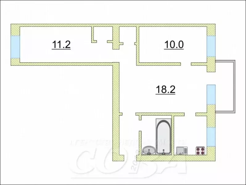 3-комнатная квартира: Махачкала, улица Магомета Гаджиева, 154 (56 м) - Фото 1