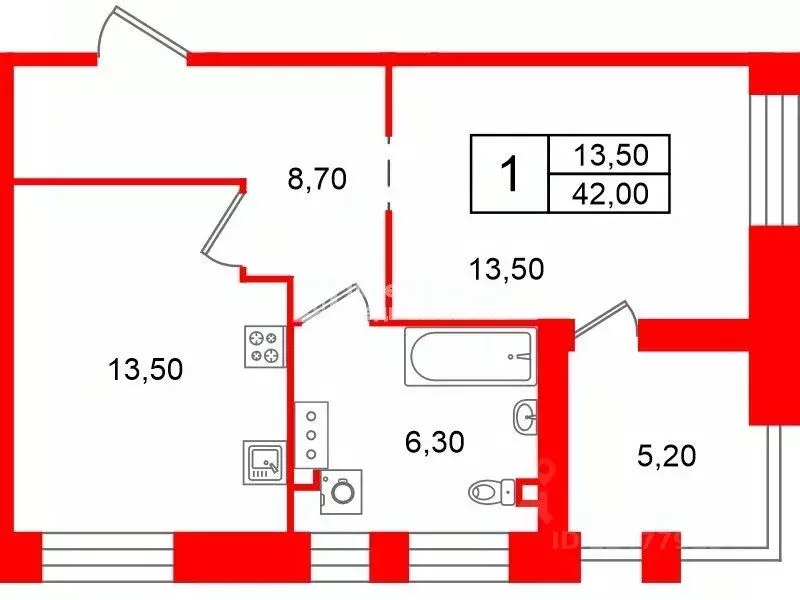 1-к кв. Санкт-Петербург Манчестерская ул., 5к1 (42.0 м) - Фото 1