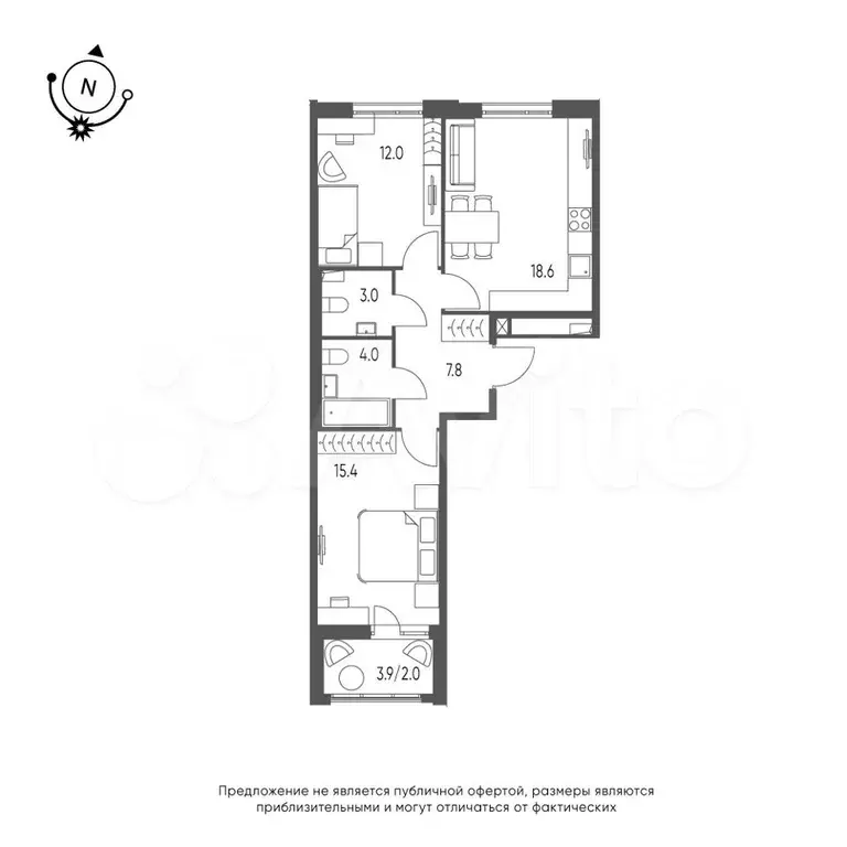 2-к. квартира, 62,8 м, 2/9 эт. - Фото 1