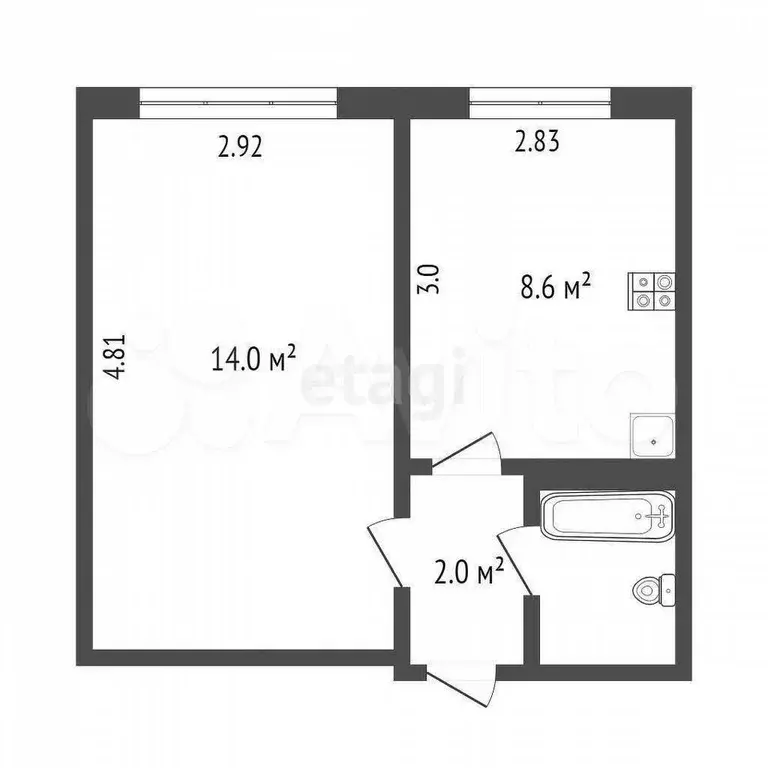 1-к. квартира, 27,2 м, 2/5 эт. - Фото 0