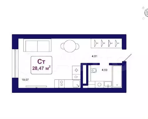 Квартира-студия, 28,5 м, 8/14 эт. - Фото 0