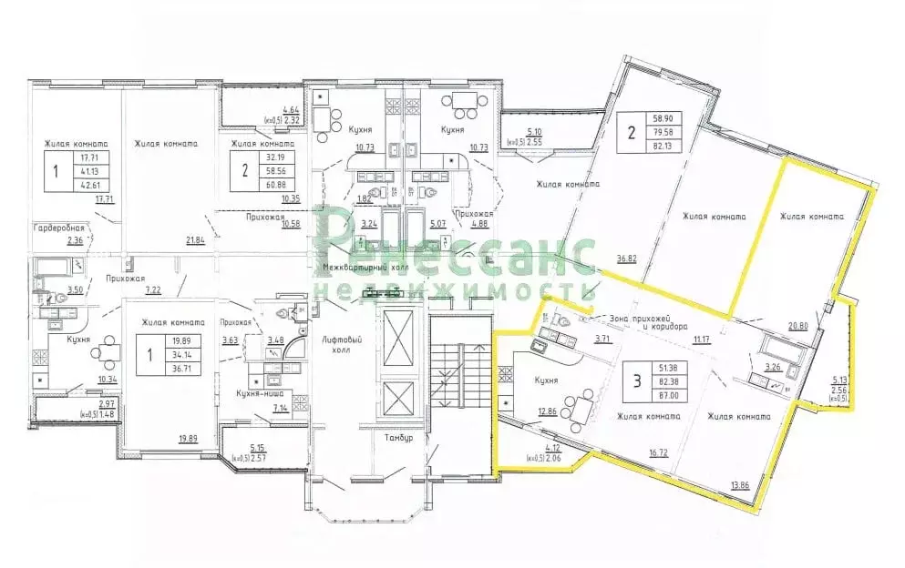 3-к кв. Брянская область, Брянск ул. Имени О.Н. Строкина, 6 (82.21 м) - Фото 1