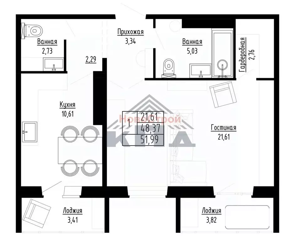 1-к кв. Омская область, Омск ул. Леонида Маслова, 7 (52.0 м) - Фото 1