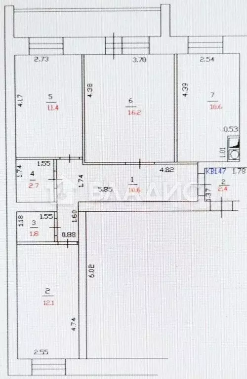 3-к. квартира, 65,4 м, 9/10 эт. - Фото 0