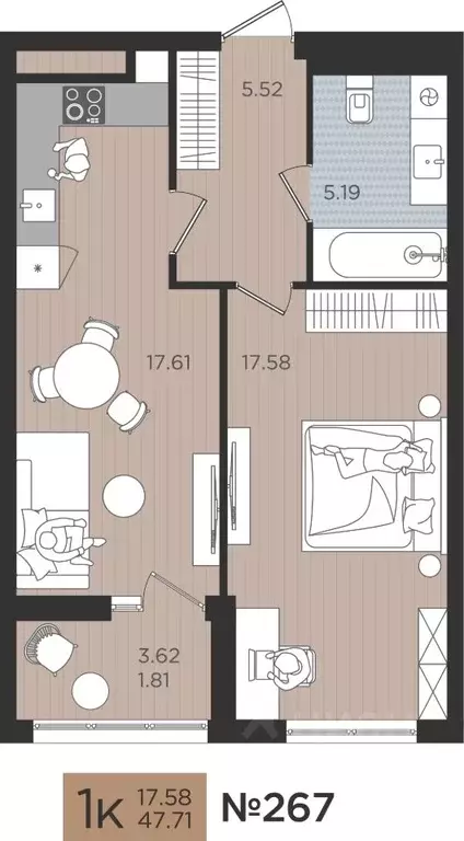 1-к кв. Калининградская область, Калининград Мой Город жилой комплекс ... - Фото 1