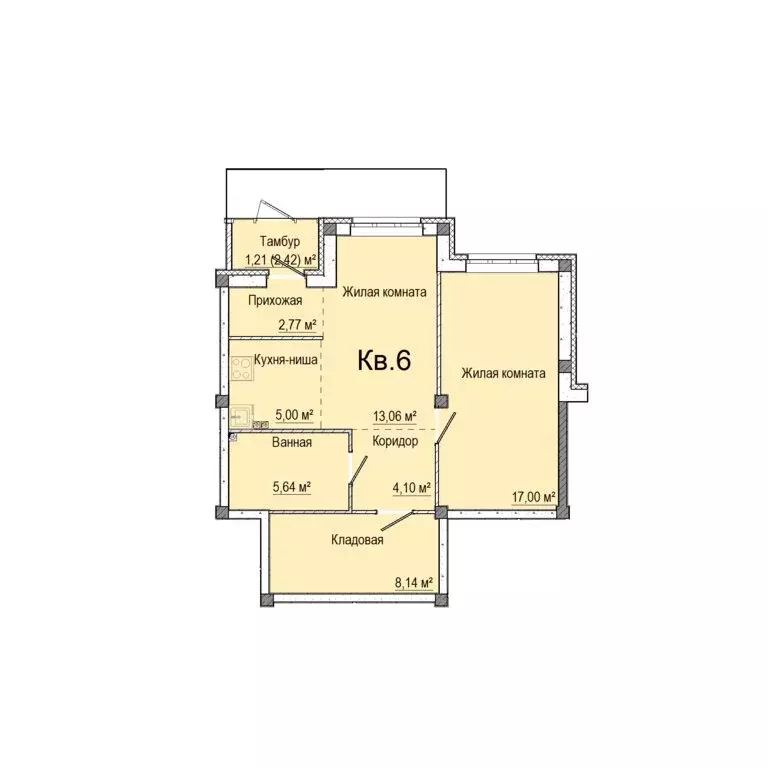2-комнатная квартира: Заречный, Счастливая улица (56.92 м) - Фото 1